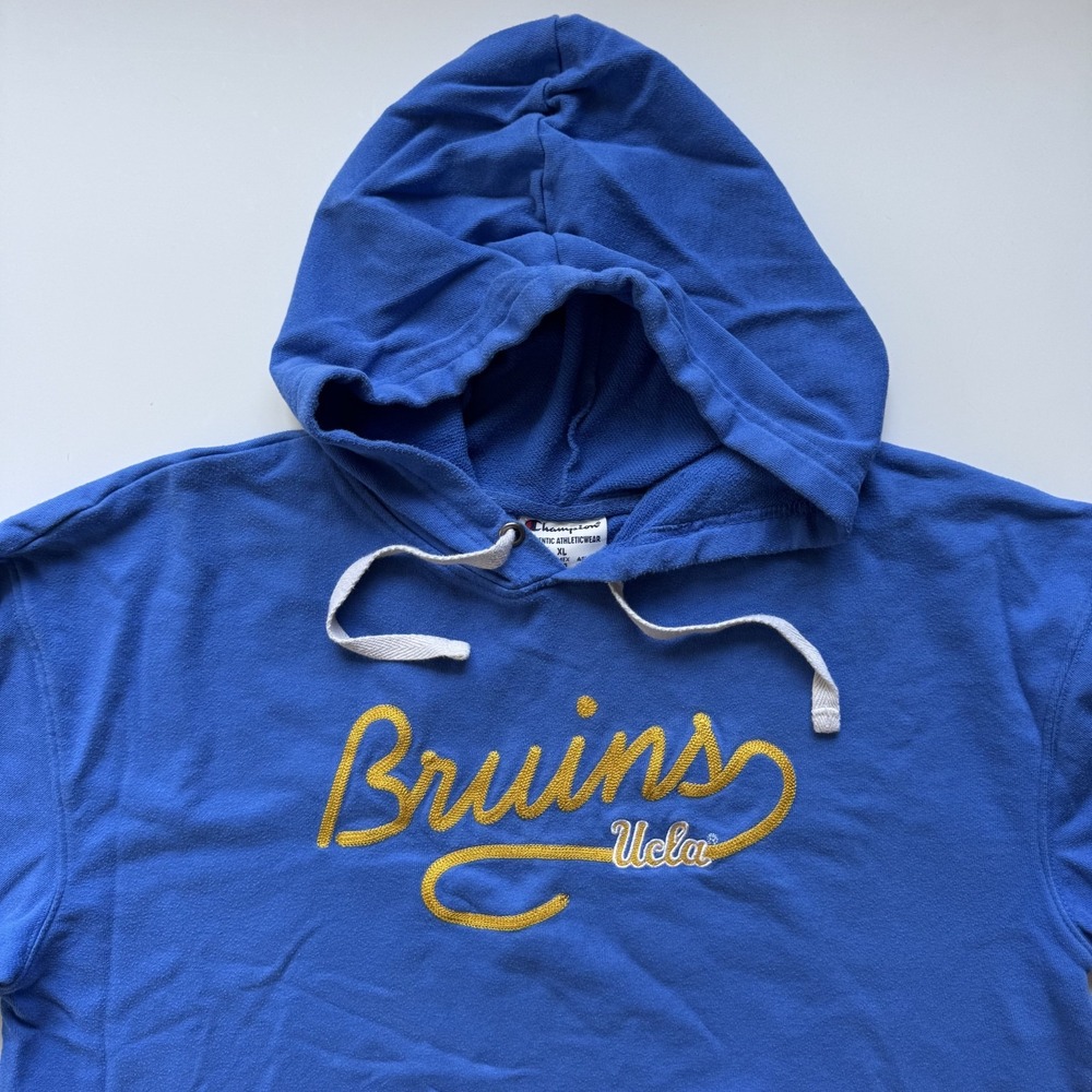 UCLA Champion Pullover Hoodie XL Blue Embroidered Bruins‎ Spell Logo Stitching